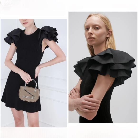 Aje Black Questa Puff Ruffle Sleeve Mini Dress Small - Picture 3 of 11